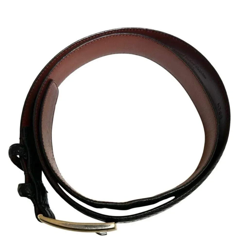 Torino  black leather calfskin brass buckle belt
